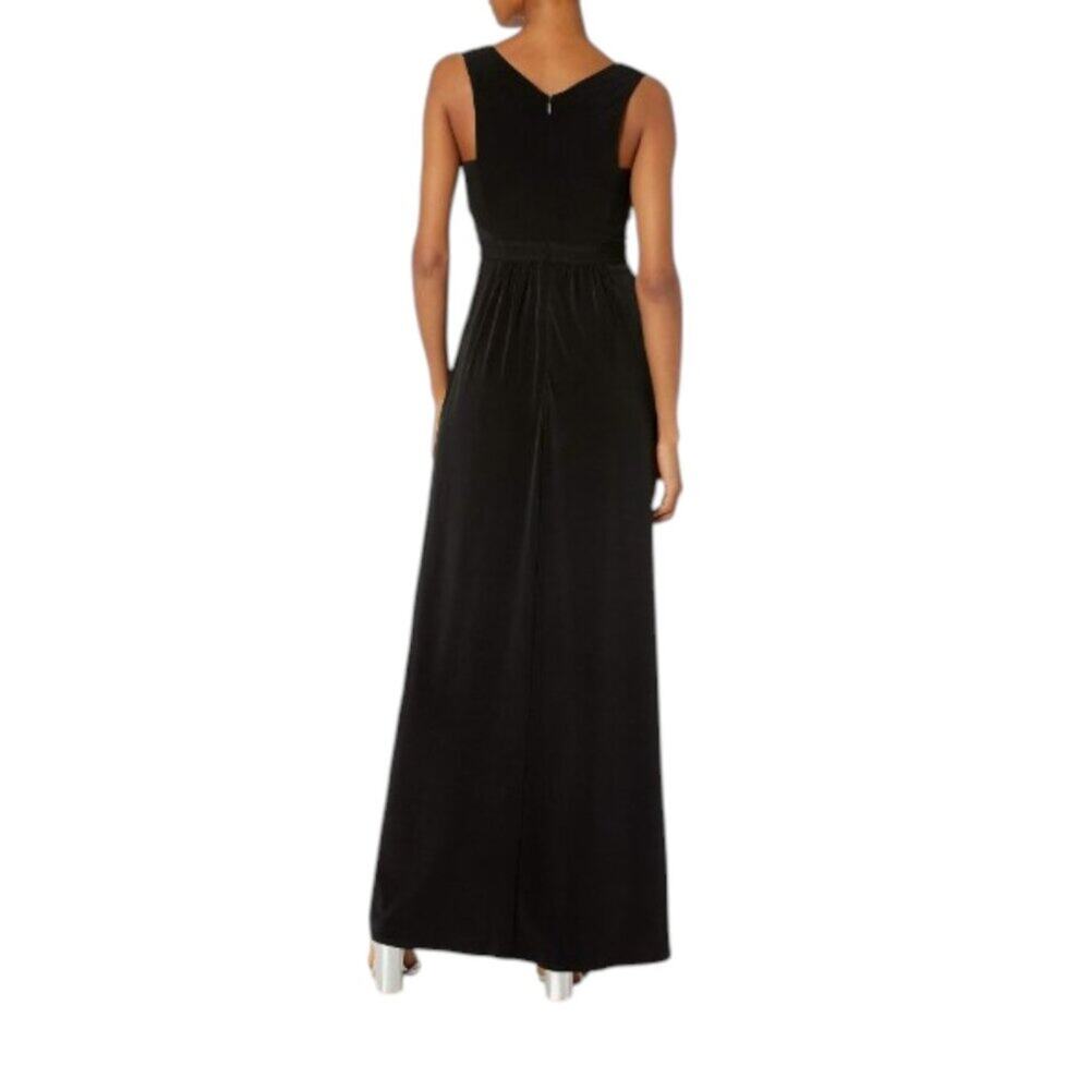Halston Heritage Black V-Neck Prom Gown with Silver Waist Detail - Picture 2 of 13
